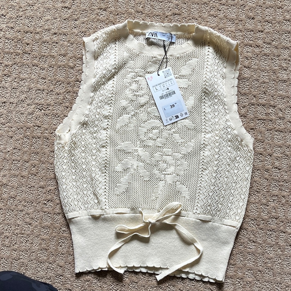 NEW Zara Cream Knit Sleeveless Top